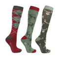 Red-Green-Black - Front - Hy Womens-Ladies Divine Deer Socks (Pack of 3)