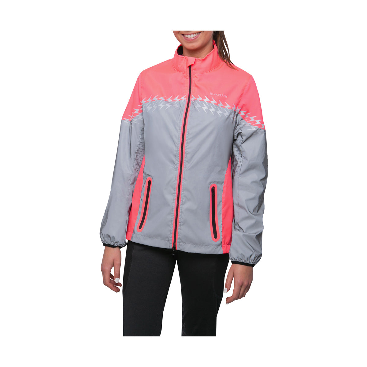 Pink-Silver - Front - Silva Flash Womens-Ladies Lightweight Reflective Jacket