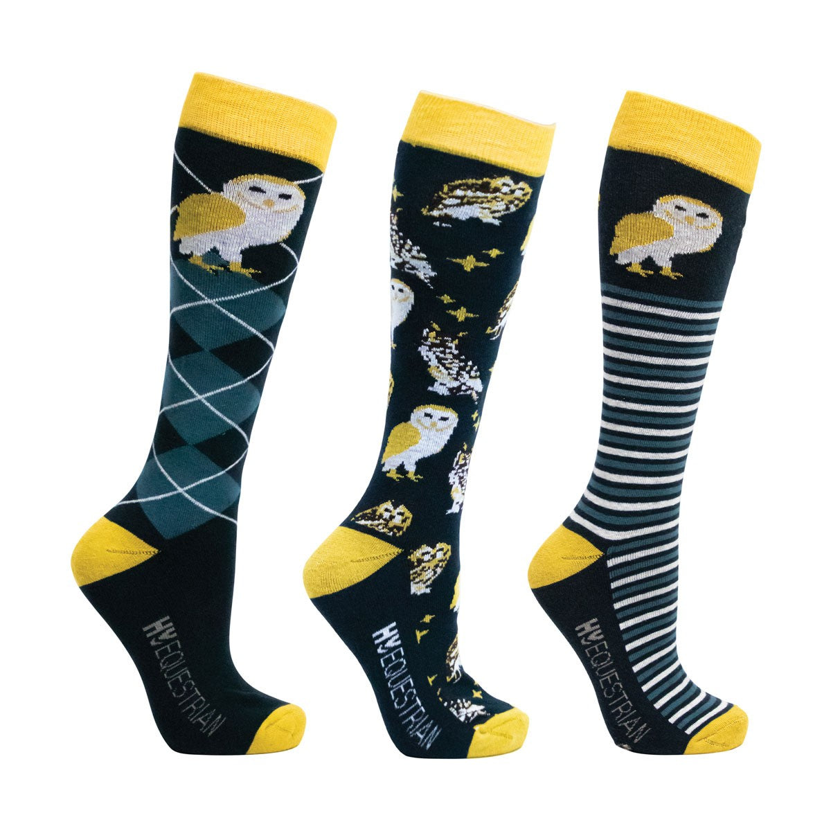Navy-Yellow - Front - Hy Womens-Ladies Night Owl Socks (Pack of 3)