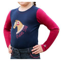 Navy-Burgundy - Side - Little Rider Girls Riding Star Collection Long-Sleeved T-Shirt