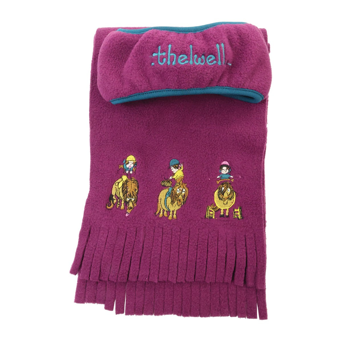 Imperial Purple-Pacific Blue - Front - Hy Girls Thelwell Collection Pony Fleece Headband & Scarf Set
