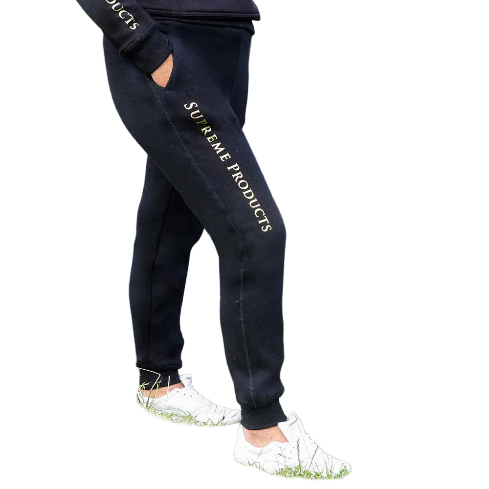 Black-Gold - Front - Supreme Products Childrens-Kids Active Show Rider Jogging Bottoms