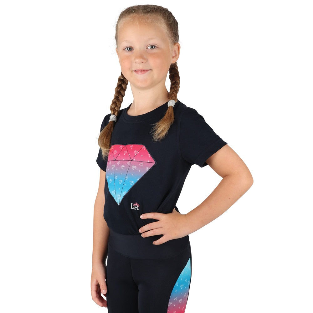 Navy - Back - Little Rider Girls Dazzling Diamond T-Shirt