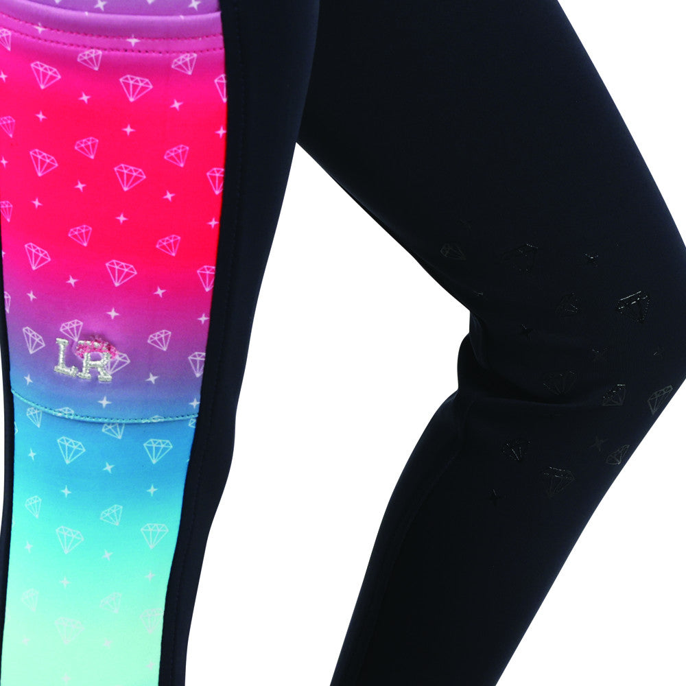 Navy - Back - Little Rider Girls Dazzling Diamond Horse Riding Tights