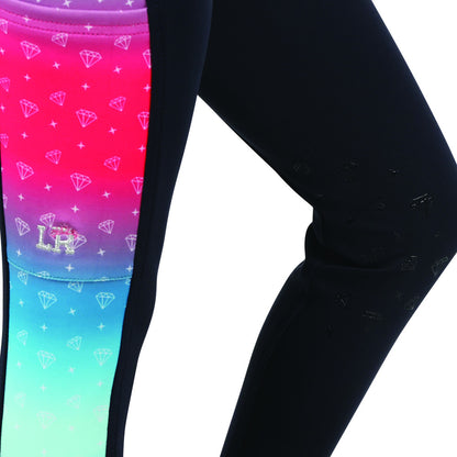 Navy - Back - Little Rider Girls Dazzling Diamond Horse Riding Tights