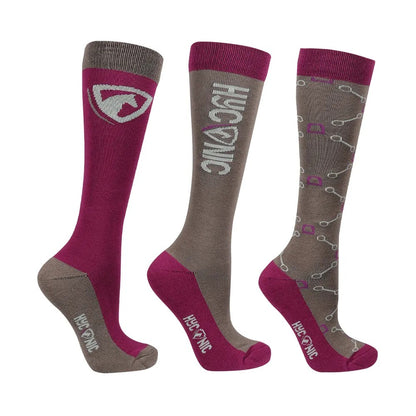 Grey-Purple - Front - HYCONIC Unisex Adult Patterned Socks (Pack of 3)