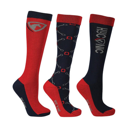 Navy-Red - Front - HYCONIC Unisex Adult Patterned Socks (Pack of 3)