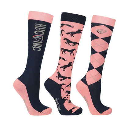 Navy-Rose - Front - HYCONIC Unisex Adult Patterned Socks (Pack of 3)