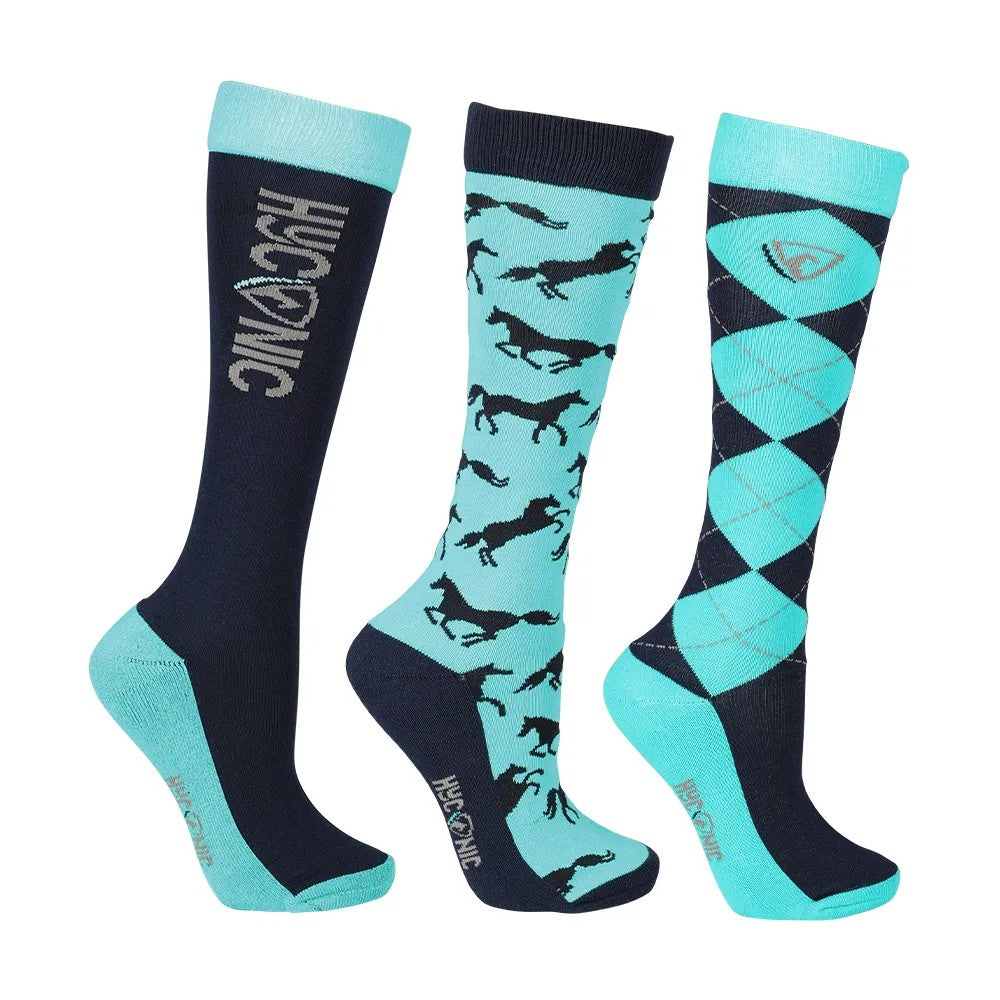Navy-Teal - Front - HYCONIC Unisex Adult Patterned Socks (Pack of 3)