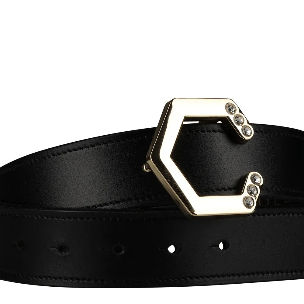Black-Gold - Side - Coldstream Hutton Diamante Leather Waist Belt