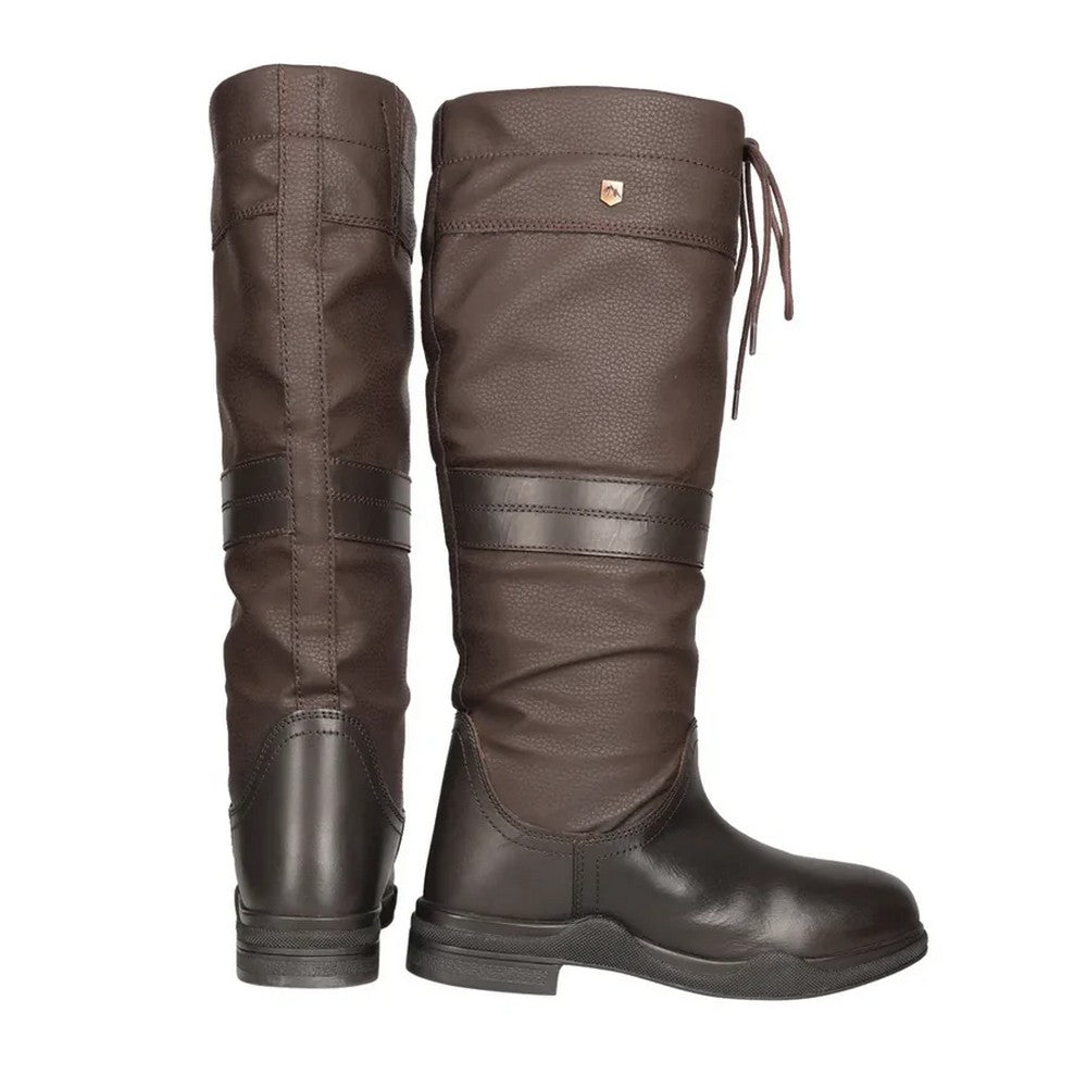 Brown - Back - Hy Womens-Ladies Mossley Buff Leather Country Boots