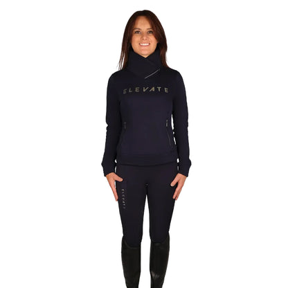 Navy - Front - Hy Womens-Ladies Elevate Allure Cross Neck Jumper