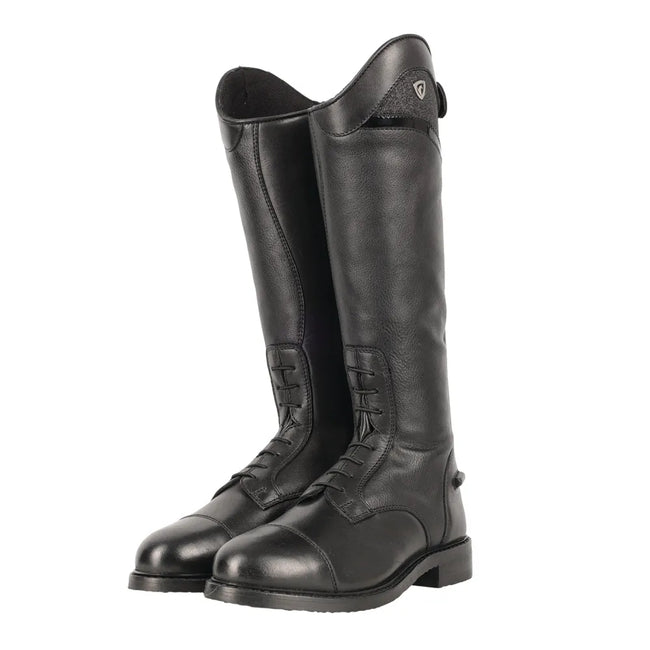 Black - Back - Hy Childrens-Kids Atrani Leather Long Riding Boots