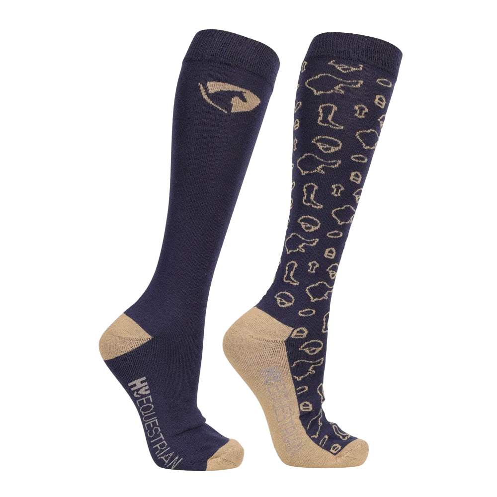 Navy-Fossil - Front - Hy Womens-Ladies Elevate Country Bamboo Fibres Boot Socks (Pack of 2)