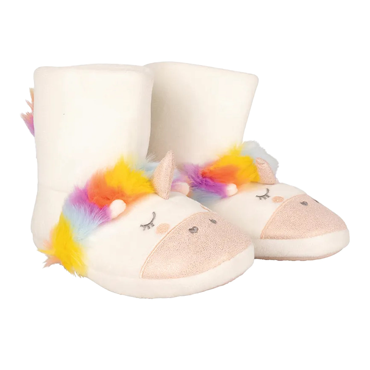 White-Rainbow - Side - Little Rider Childrens-Kids Unicorn Slipper Boots