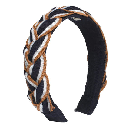Navy-Tan-White - Front - Waring Brooke Womens-Ladies Tricolour Plait Headband
