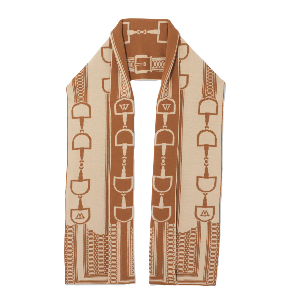 Navy-Tan - Front - Waring Brooke Womens-Ladies Snaffle Detail Scarf