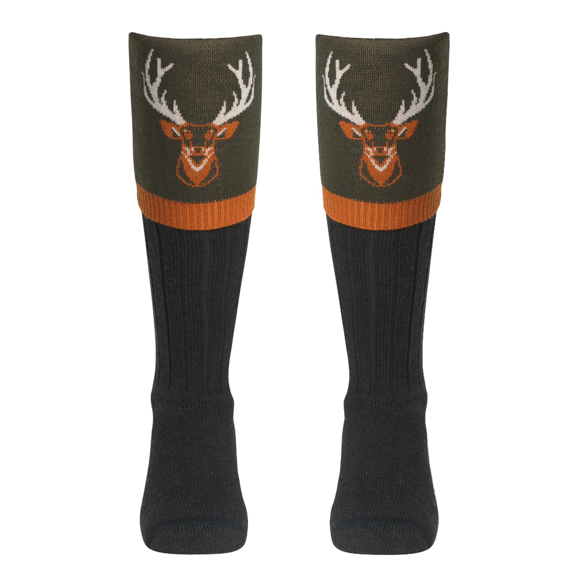 Olive - Front - Waring Brooke Unisex Adult Majestic Stag Boot Socks