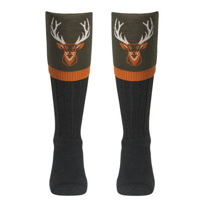 Olive - Front - Waring Brooke Unisex Adult Majestic Stag Boot Socks