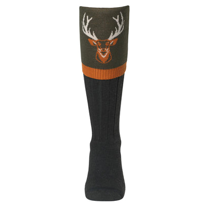 Olive - Back - Waring Brooke Unisex Adult Majestic Stag Boot Socks