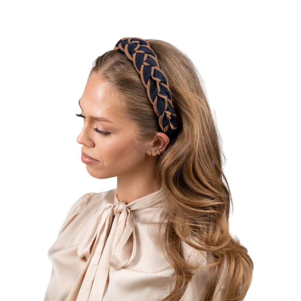 Navy-Tan - Side - Waring Brooke Signature Plaited Hairband