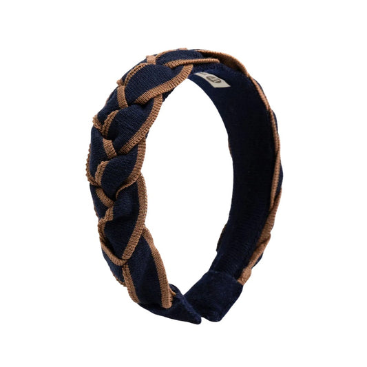Navy-Tan - Front - Waring Brooke Signature Plaited Hairband