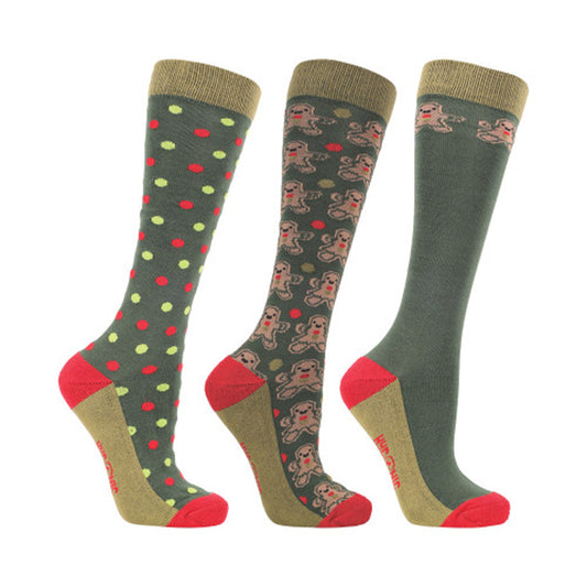 Green-Red - Front - Hy Unisex Adult Gingerbread Christmas Boot Socks (Pack of 3)