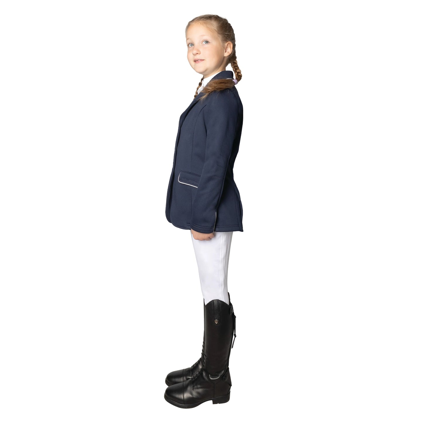 Navy - Side - Hy Childrens-Kids Roanne Horse Riding Jacket
