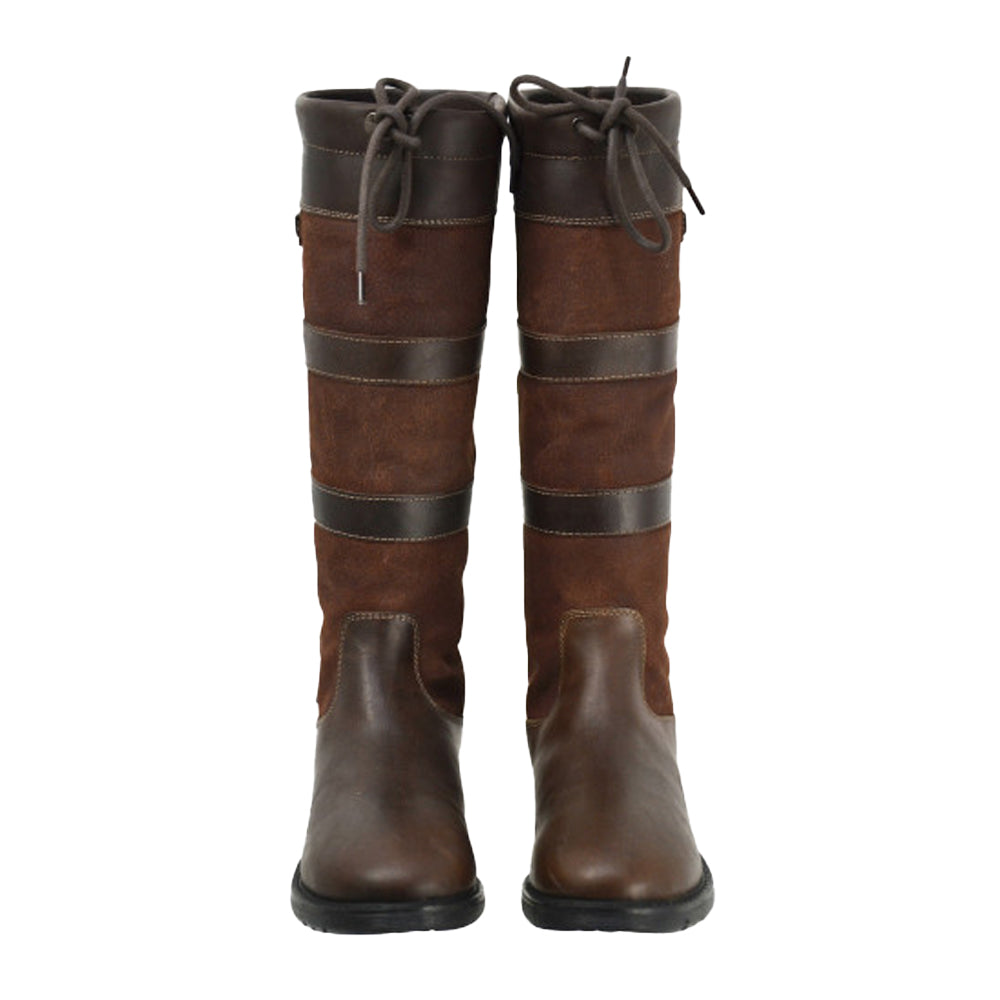 Brown - Side - Hy Womens-Ladies Hurdlow Long Buffalo Leather Country Boots