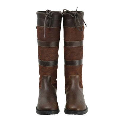 Brown - Side - Hy Womens-Ladies Hurdlow Long Buffalo Leather Country Boots
