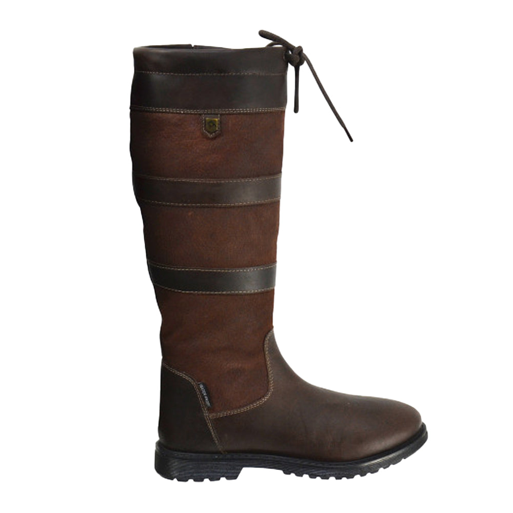 Brown - Front - Hy Womens-Ladies Hurdlow Long Buffalo Leather Country Boots