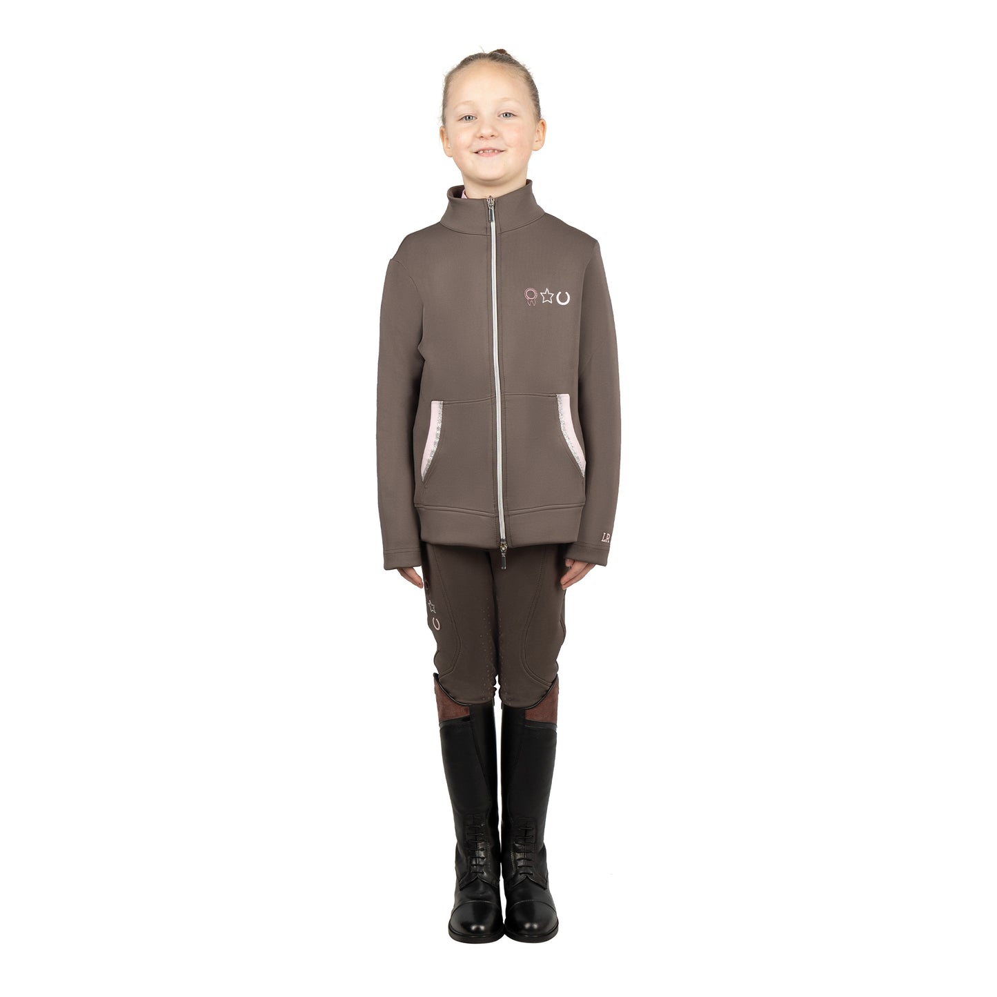 Grey-Pink - Front - Little Rider Girls Lucky Horse Riding Tights