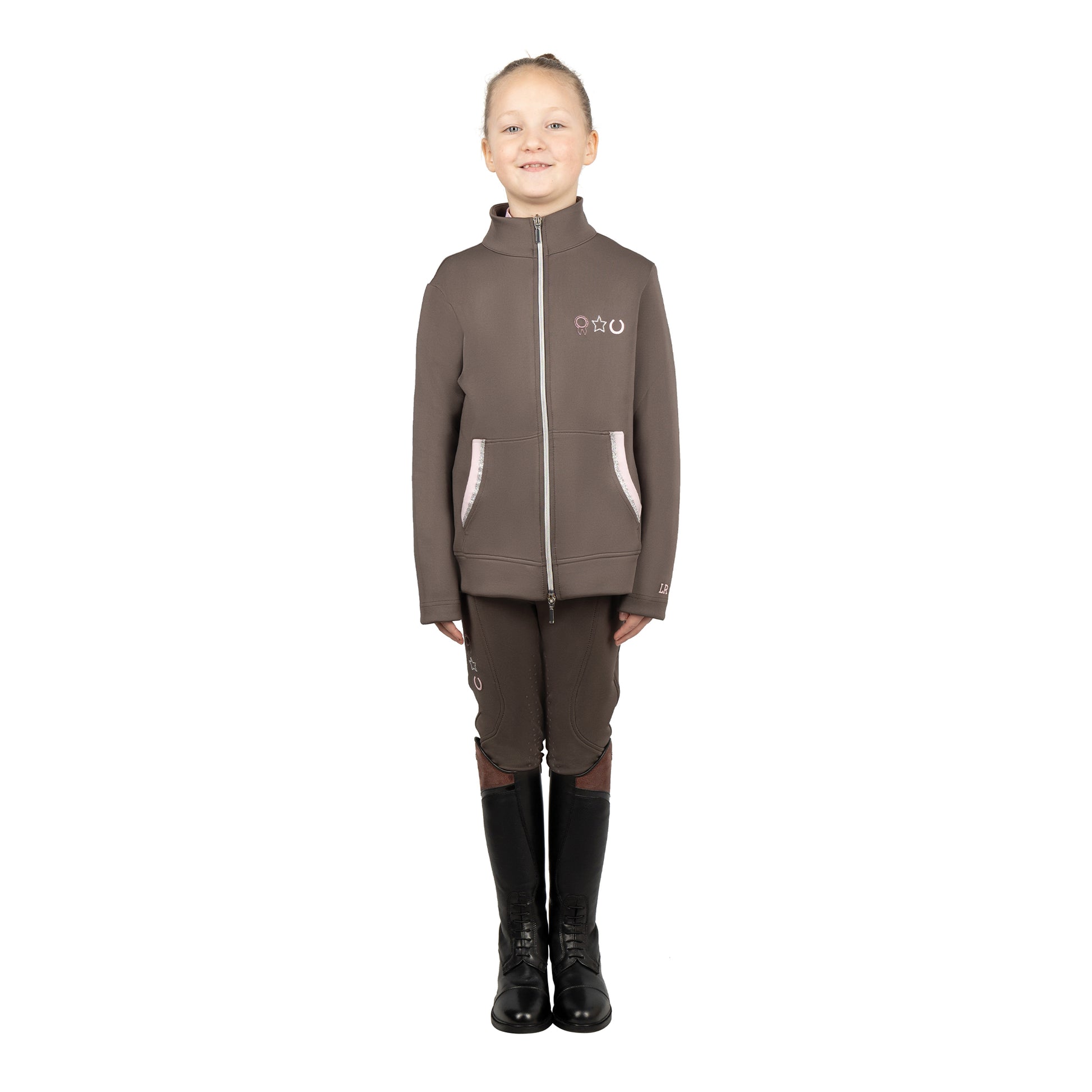 Grey-Pink - Front - Little Rider Girls Lucky Horse Riding Tights