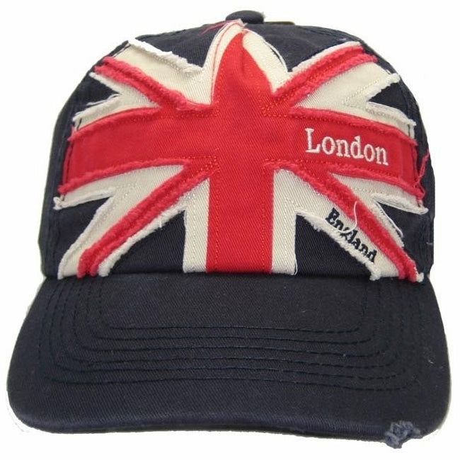 Navy-Red - Front - Mens Union Jack London England Embroidered Baseball Cap