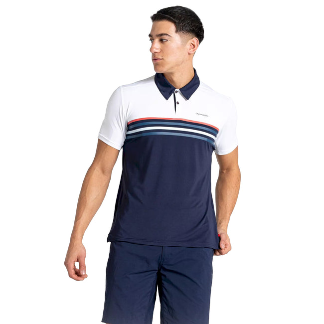 Optic White-Blue Navy - Back - Craghoppers Mens Pro Stripe Nosilife Polo Shirt