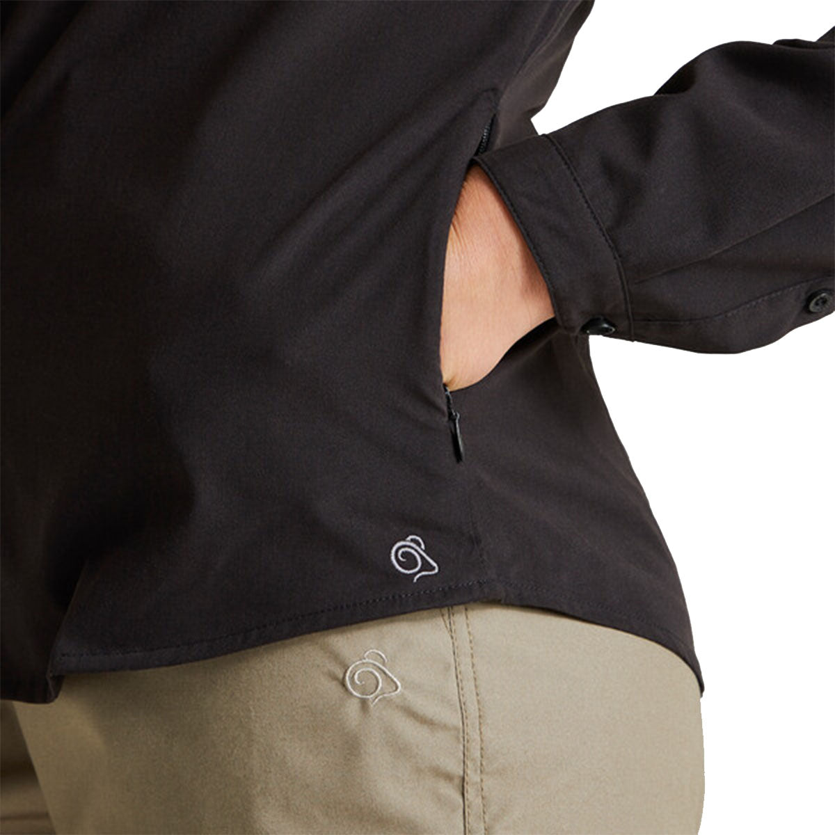 Black - Side - Craghoppers Womens-Ladies Expert Kiwi Long-Sleeved Shirt