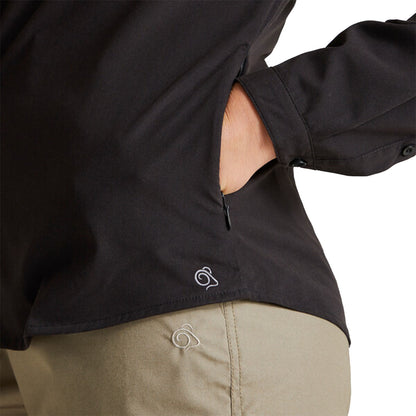 Black - Side - Craghoppers Womens-Ladies Expert Kiwi Long-Sleeved Shirt