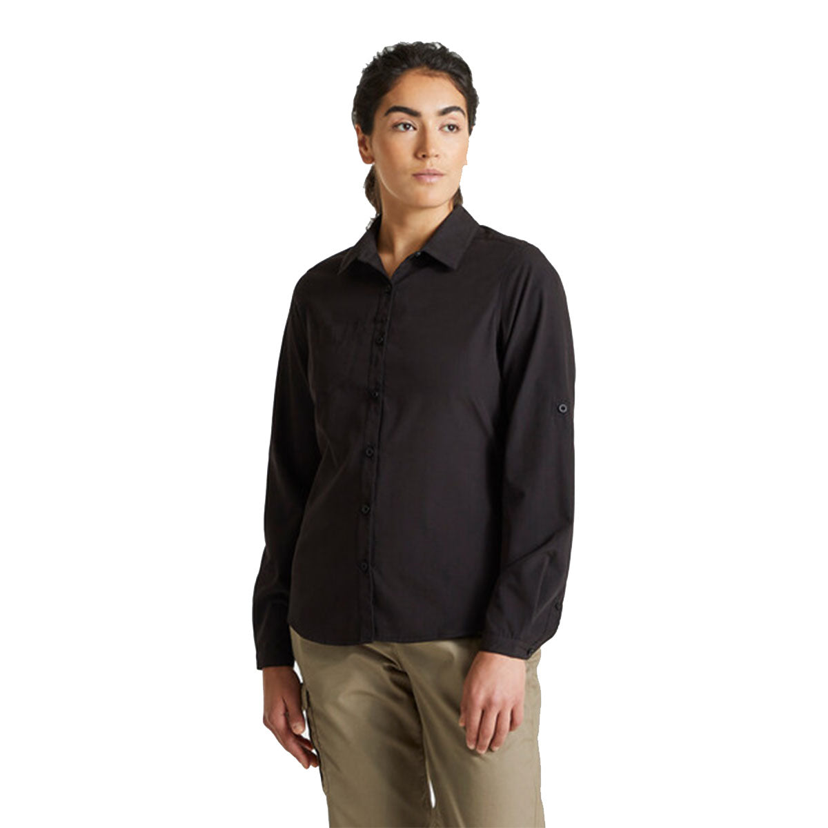 Black - Pack Shot - Craghoppers Womens-Ladies Expert Kiwi Long-Sleeved Shirt