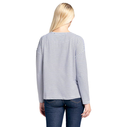 Blue Navy - Back - Craghoppers Womens-Ladies Nosilife Cora Striped Long-Sleeved T-Shirt
