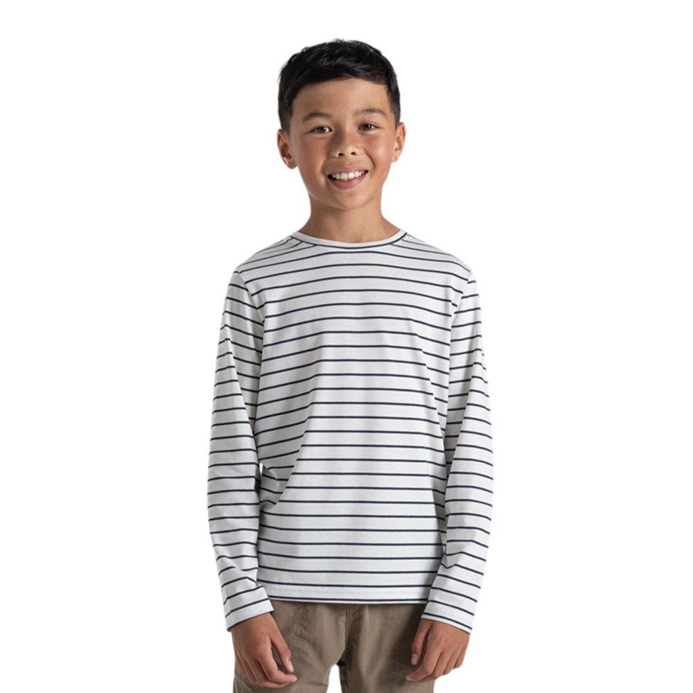White-Blue Navy - Side - Craghoppers Childrens-Kids Cruz Striped Nosilife Long-Sleeved T-Shirt
