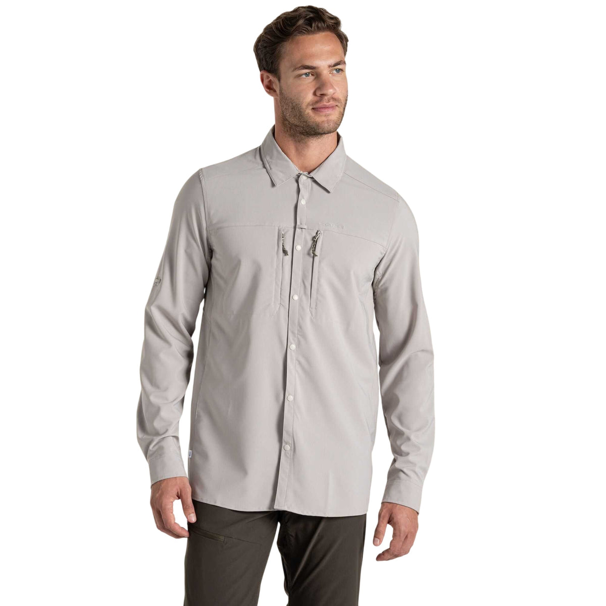 Parchment - Close up - Craghoppers Mens Nosilife Long-Sleeved Shirt