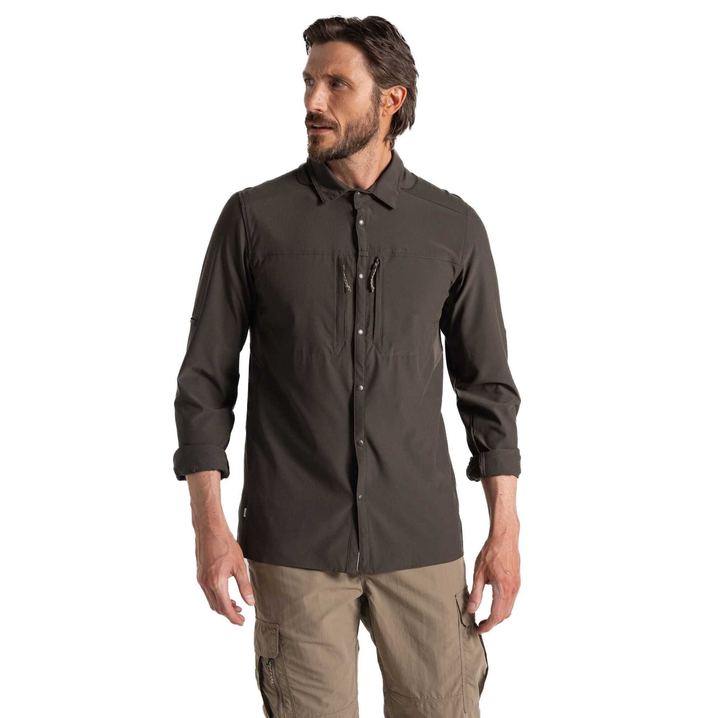 Woodland Green - Close up - Craghoppers Mens Nosilife Long-Sleeved Shirt