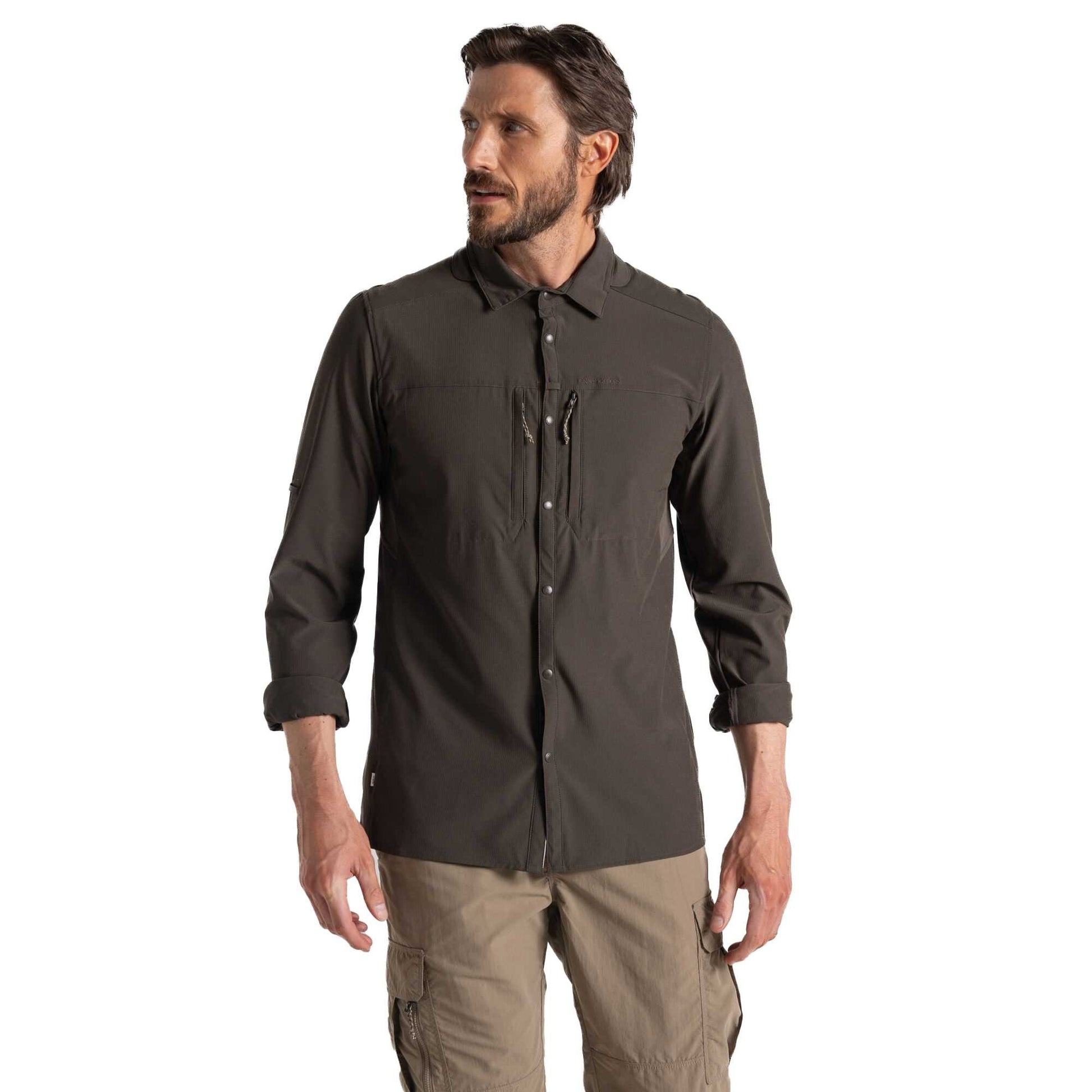 Woodland Green - Close up - Craghoppers Mens Nosilife Long-Sleeved Shirt