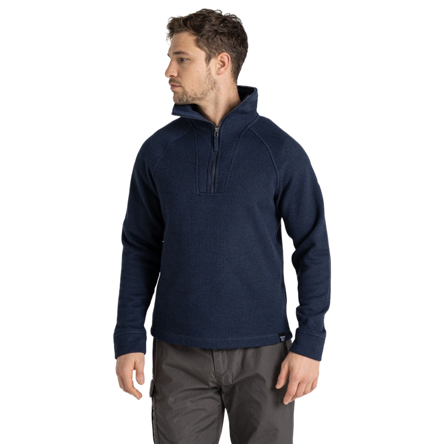 Blue Navy Marl - Side - Craghoppers Mens Wole Quarter Zip Fleece Top