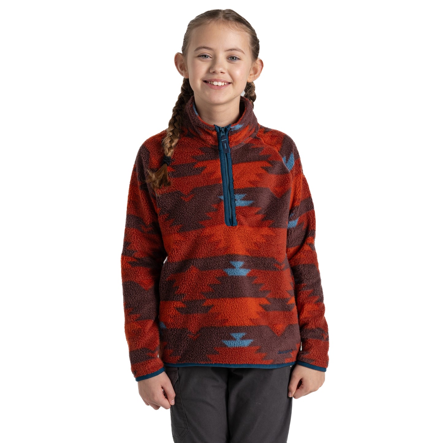 Carnelian Orange - Side - Craghoppers Childrens-Kids Pico Geometric Half Zip Fleece Top