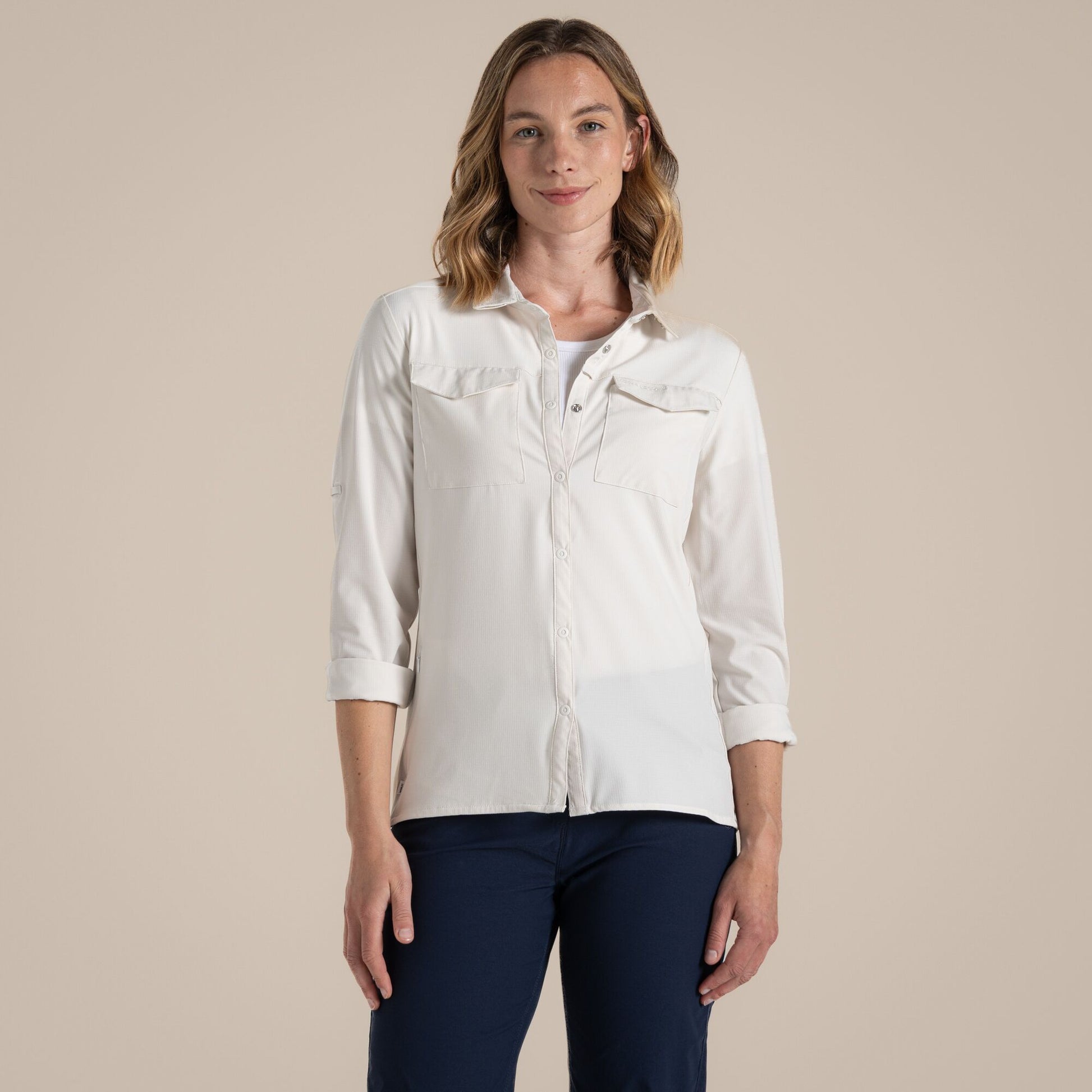 Sea Salt - Close up - Craghoppers Womens-Ladies NosiLife Pro III Nosilife Long-Sleeved Shirt