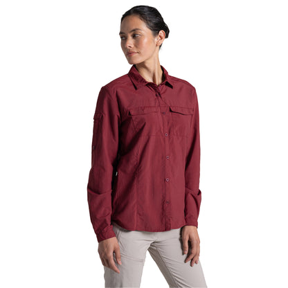 Riad Red - Side - Craghoppers Womens-Ladies Adventure III Nosilife Long-Sleeved Shirt