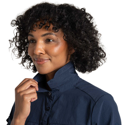 Blue Navy - Close up - Craghoppers Womens-Ladies Adventure III Nosilife Long-Sleeved Shirt