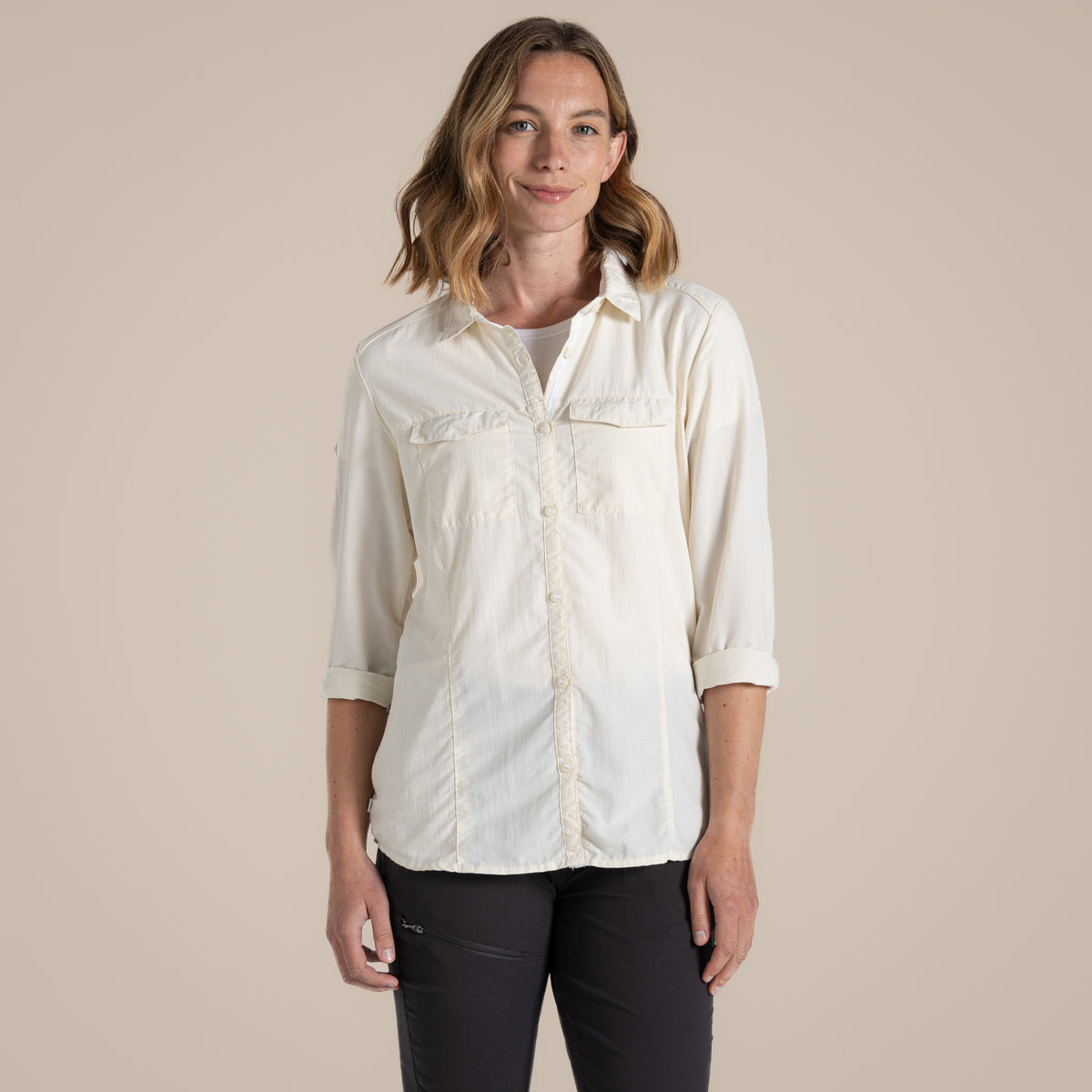Sea Salt - Close up - Craghoppers Womens-Ladies Adventure III Nosilife Long-Sleeved Shirt