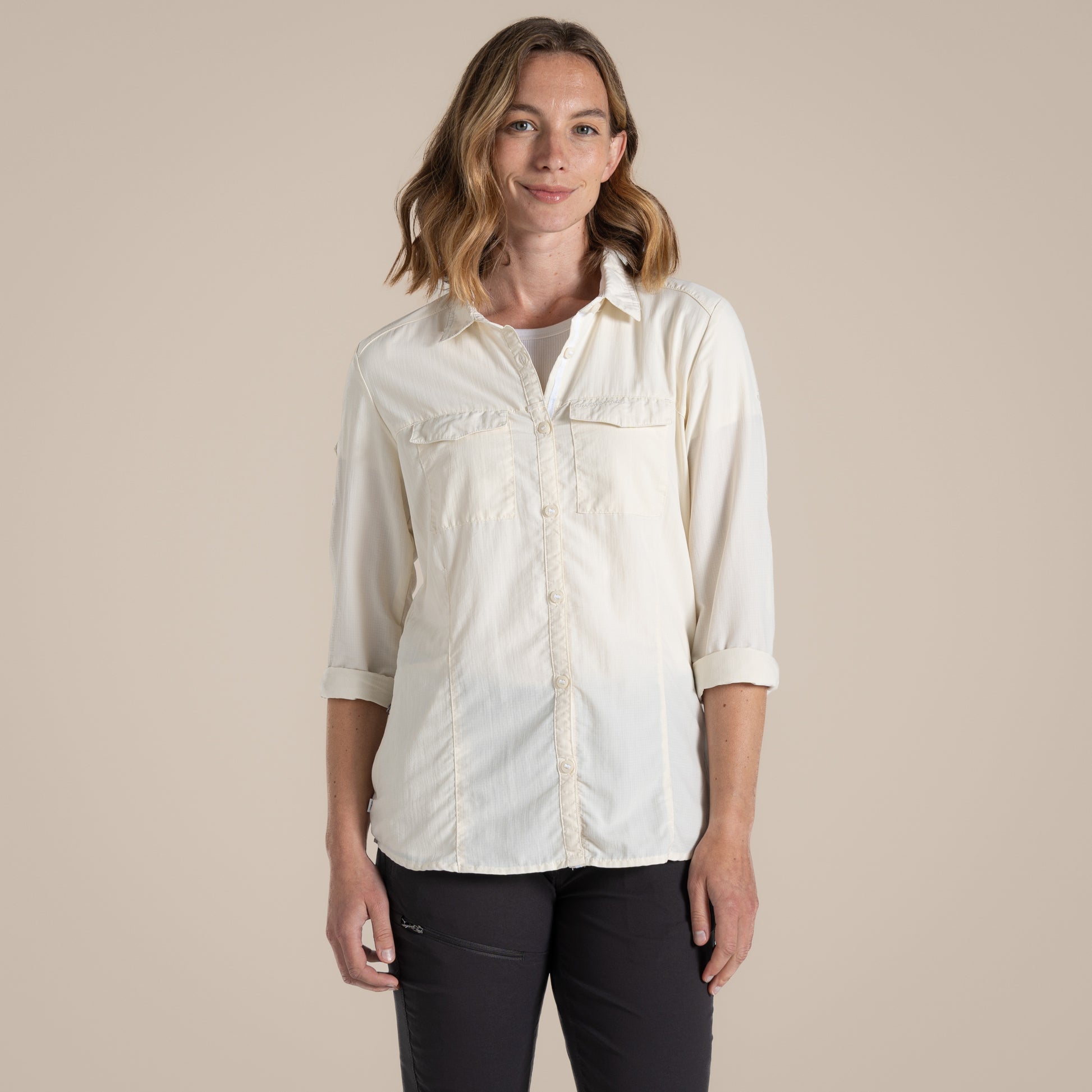 Sea Salt - Close up - Craghoppers Womens-Ladies Adventure III Nosilife Long-Sleeved Shirt
